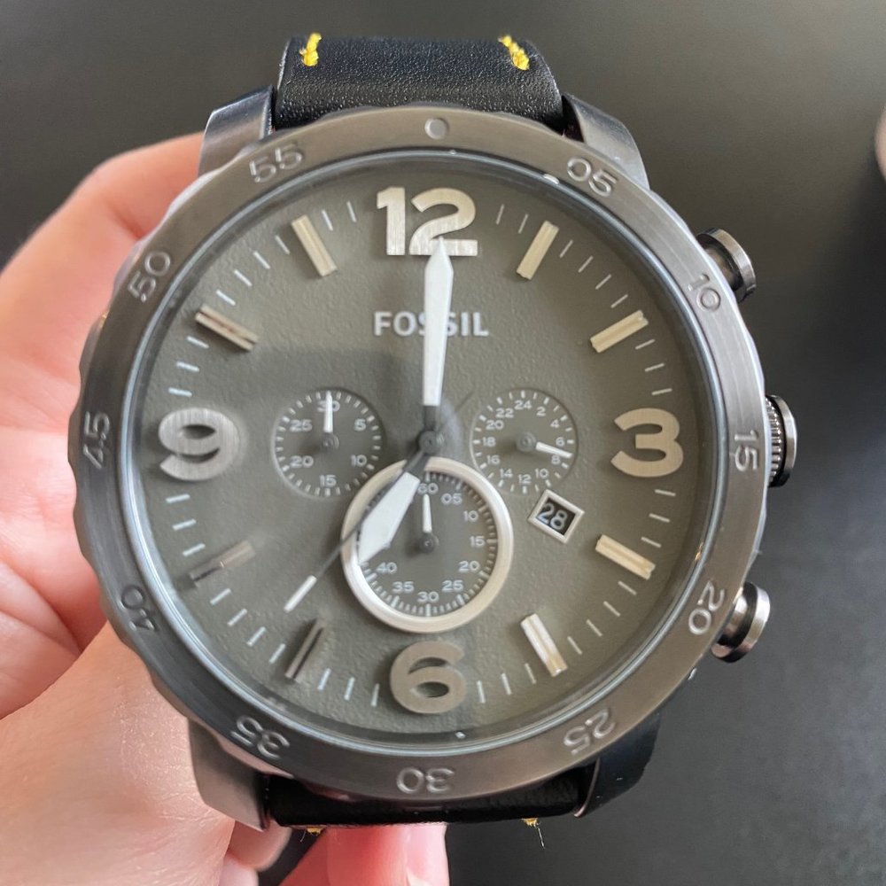 Fossil Nate Chronograph Black Leather Watch